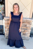 Navy Dreams Ruffle Maxi Dress