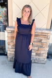 Navy Dreams Ruffle Maxi Dress