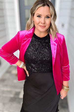Little Boo Thang Velvet Blazer - Magenta