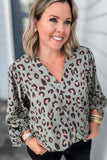 See You Soon Leopard Blouse - Sage