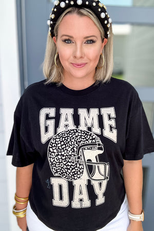 Leopard Game Day Graphic Crop Tee - Black