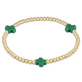 enewton: Signature Cross Gold Pattern 3mm Bead Bracelet - Emerald