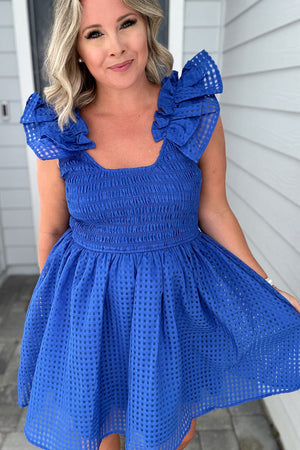 GO Big Blue Ruffle Dress
