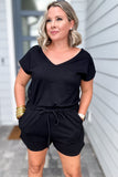 SOFT FRENCH TERRY ROMPER WITH POCKETS - Black