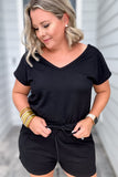 SOFT FRENCH TERRY ROMPER WITH POCKETS - Black