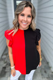 Double Trouble Ruffle Top - Red + Black