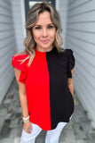 Double Trouble Ruffle Top - Red + Black