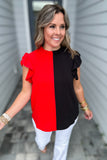 Double Trouble Ruffle Top - Red + Black