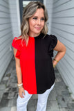 Double Trouble Ruffle Top - Red + Black