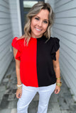 Double Trouble Ruffle Top - Red + Black