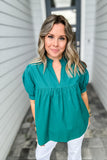 THML: V-Neck Peplum Top - Teal