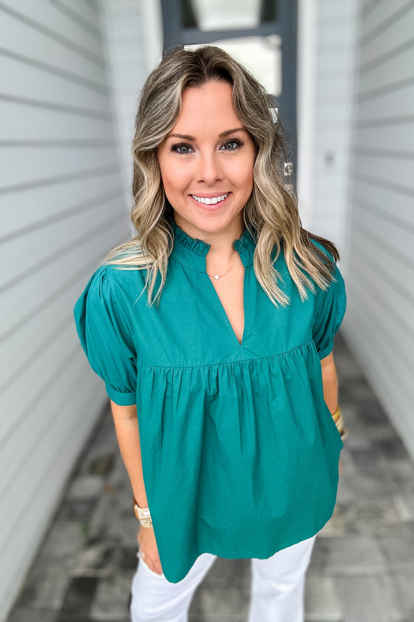 v neck peplum top with sleeves
