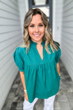 THML: V-Neck Peplum Top - Teal