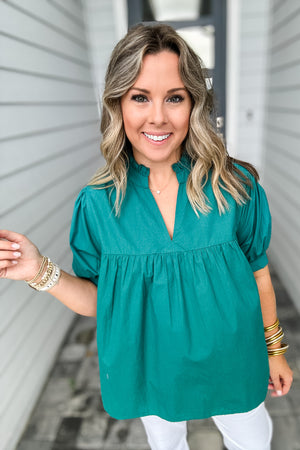 THML: V-Neck Peplum Top - Teal