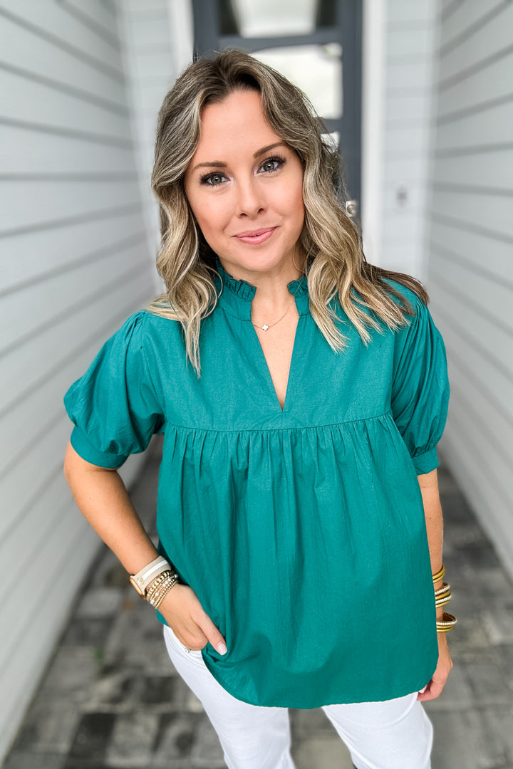 THML: V-Neck Peplum Top - Teal