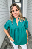 THML: V-Neck Peplum Top - Teal