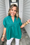 THML: V-Neck Peplum Top - Teal