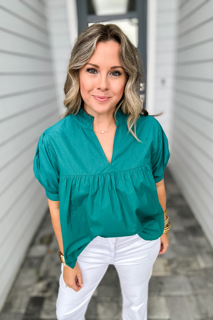 THML: V-Neck Peplum Top - Teal