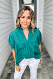 THML: V-Neck Peplum Top - Teal