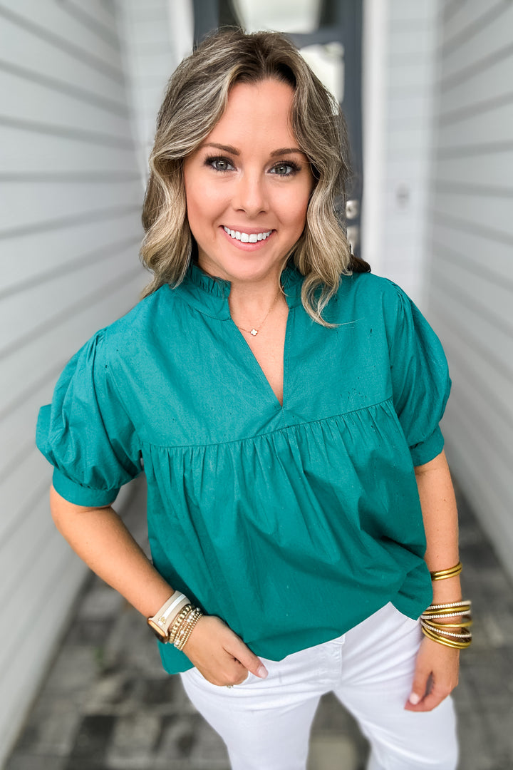 THML: V-Neck Peplum Top - Teal