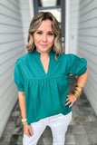 THML: V-Neck Peplum Top - Teal