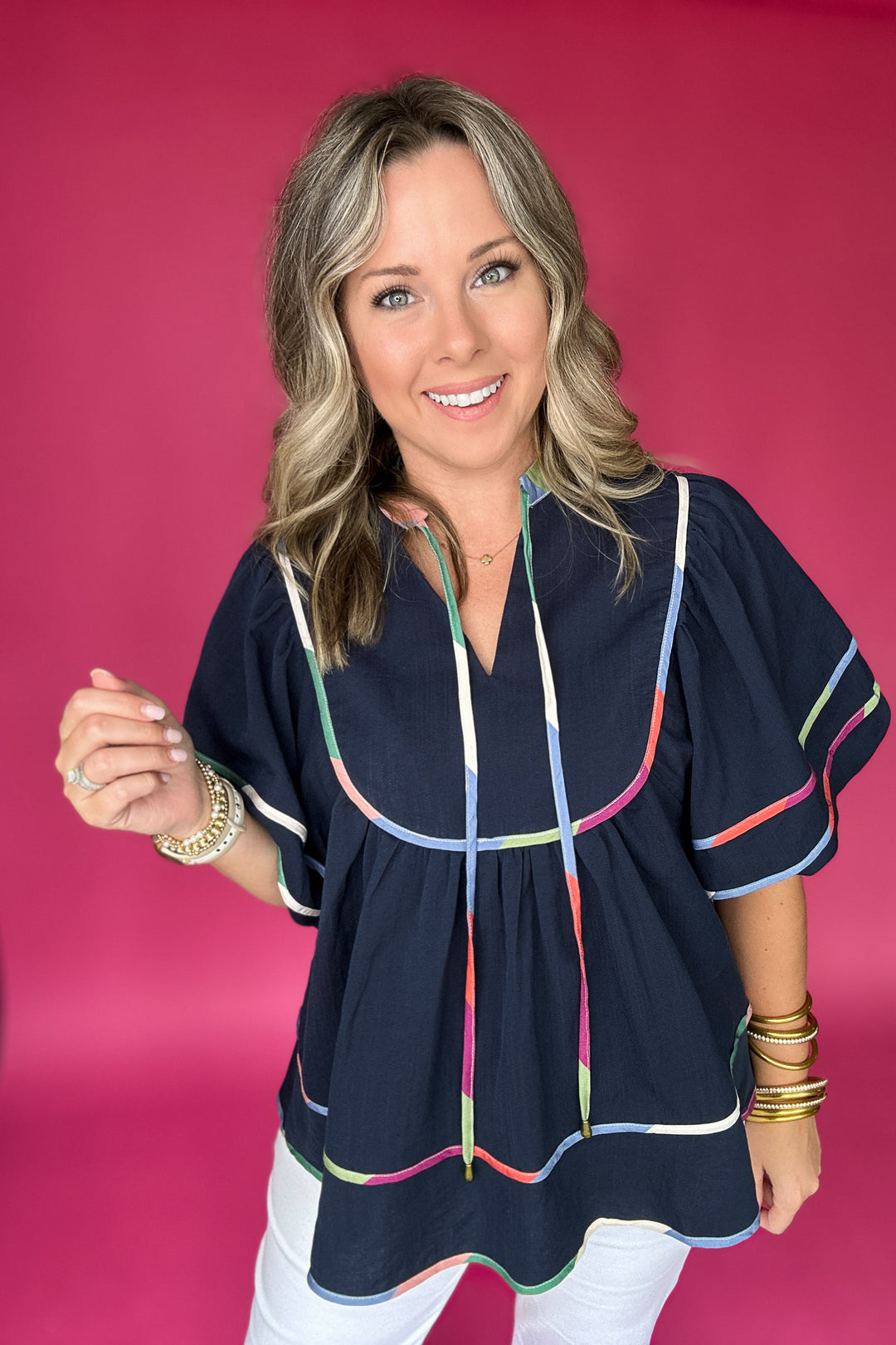Sweetly Trimmed Blouse - Navy