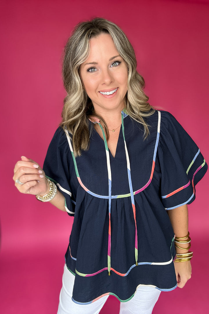 Sweetly Trimmed Blouse - Navy