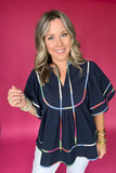 Sweetly Trimmed Blouse - Navy