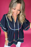 Sweetly Trimmed Blouse - Navy