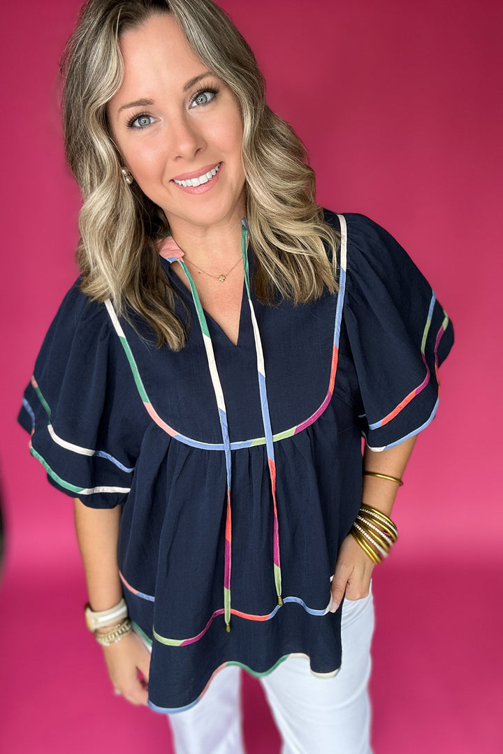 Sweetly Trimmed Blouse - Navy