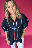 Sweetly Trimmed Blouse - Navy