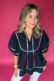 Sweetly Trimmed Blouse - Navy