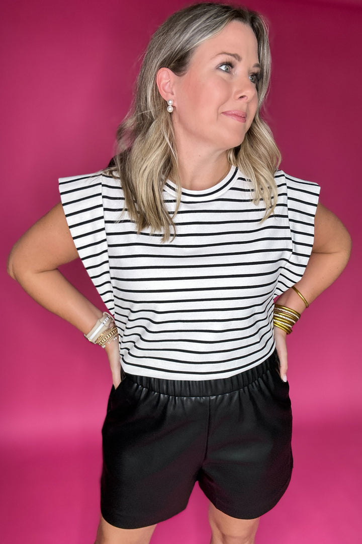 Stripe Sleeveless T-shirt -  WHite + Black