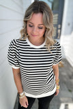 My Way Stripe Ruffle Sleeve Top - Black