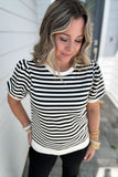 My Way Stripe Ruffle Sleeve Top - Black