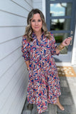 Michelle McDowell: Elanor Dress-  Mosaic Meadow Navy