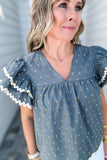 The One I Want Ric Rac Blouse - Slate Blue