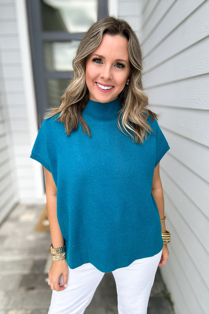 So Poised Mock Neck Sweater - Teal