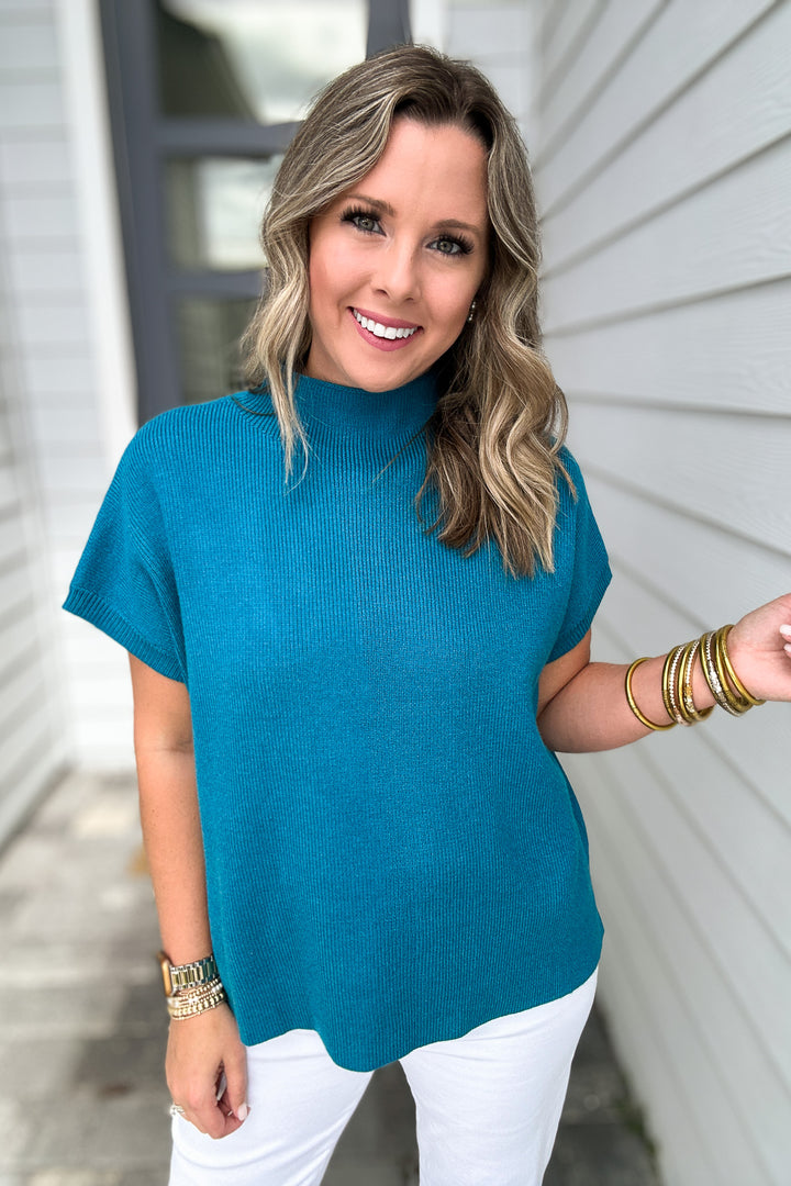 So Poised Mock Neck Sweater - Teal