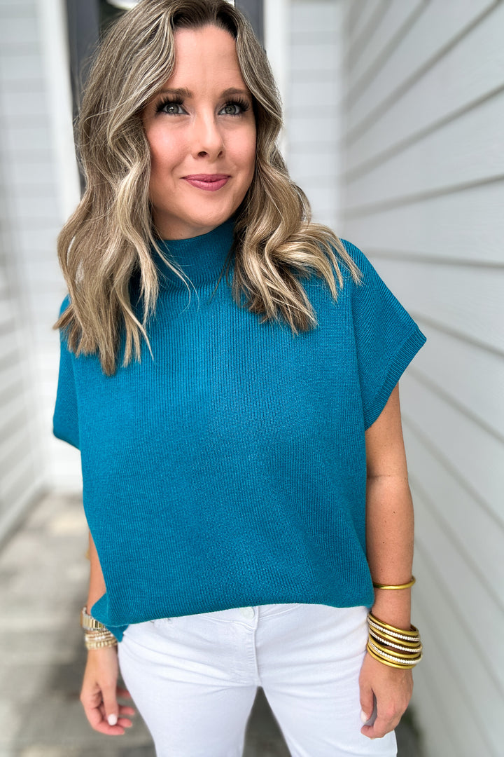 So Poised Mock Neck Sweater - Teal