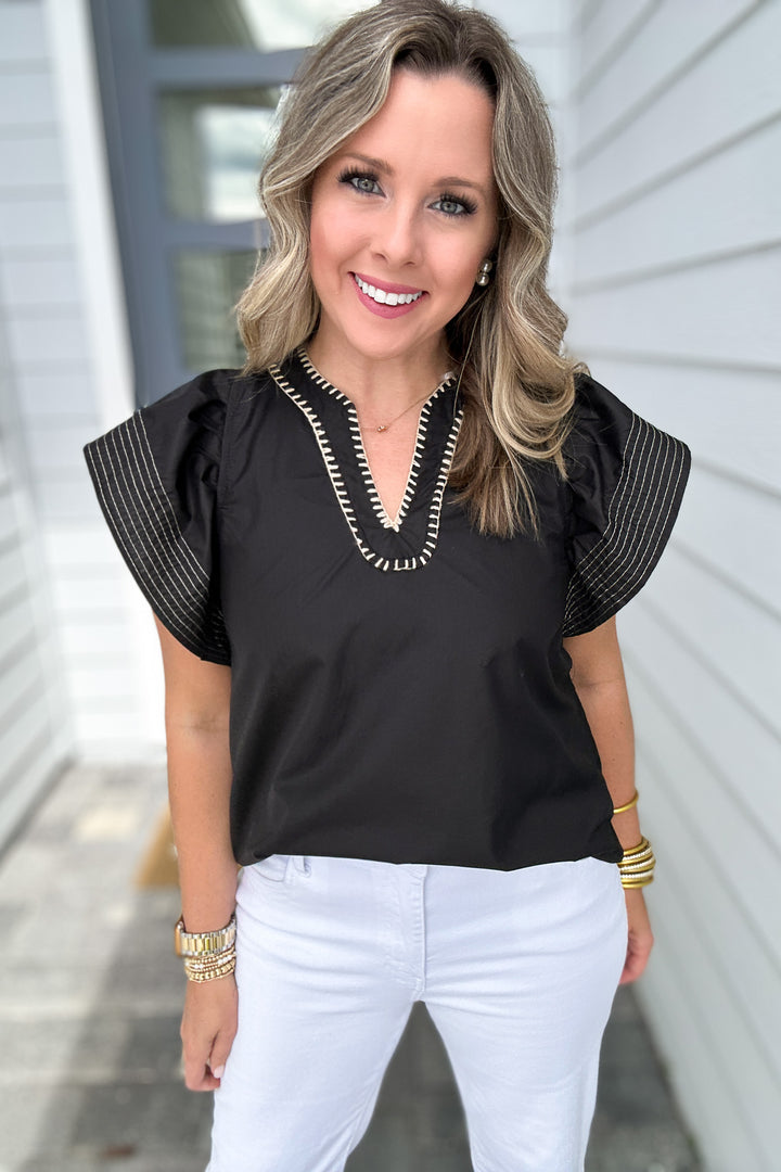 Early Autumn Ruffle Blouse - -Black