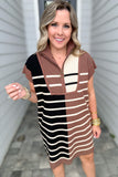 Meg Half Zip Dress - Mocha Stripe