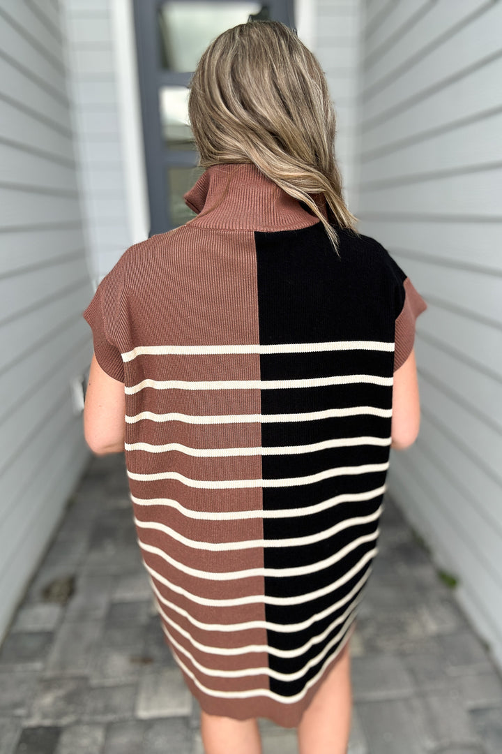 Meg Half Zip Dress - Mocha Stripe