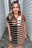 Meg Half Zip Dress - Mocha Stripe