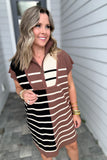 Meg Half Zip Dress - Mocha Stripe