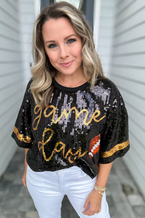 Simply Southern: Black Sequin Gameday Top