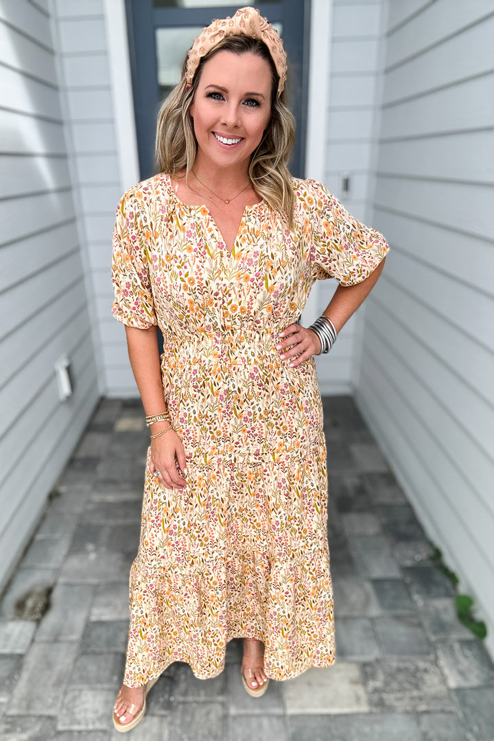 Simply Southern: Tan Floral Maxi Dress