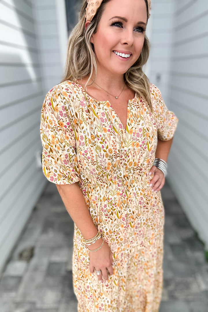 Simply Southern: Tan Floral Maxi Dress