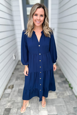 Simple And Free Midi Dress - Navy