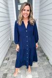 Simple And Free Midi Dress - Navy